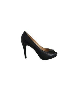 Antonio Melani Black Textured Leather Peep Toe Heels Size 6.5